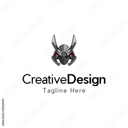 Mech Ronin Samurai Vector Illustration, Samurai cyberpunk logo line pop art portrait fiction colorful design with dark background. Abstract vector illustration.