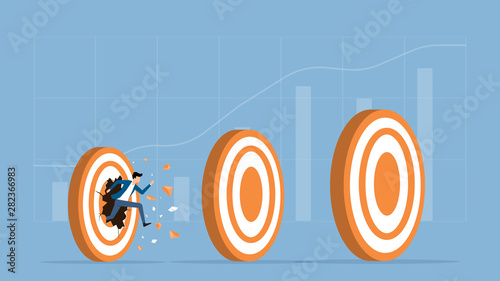 flat vector illustration businessman speed running breakthrough to target success concept
