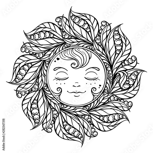 Ornamental sun coloring page.