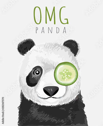 typography slogan and hand drawn panda with cucumber  for printing, t shirt.vector illustration