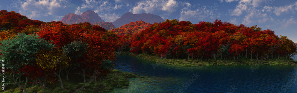 Colored leaves made in 3D Render