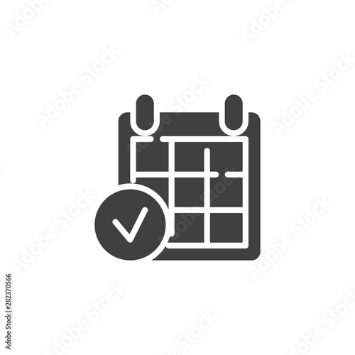 Calendar check page vector icon. Performing task, organizing day filled flat sign for mobile concept and web design. Planning calendar glyph icon. Symbol, logo illustration. Vector graphics
