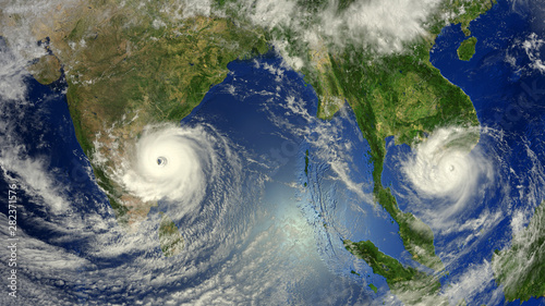Fototapeta Naklejka Na Ścianę i Meble -  tropical hurricanes approaching Asia .Elements of this image furnished by NASA- 3d illustration