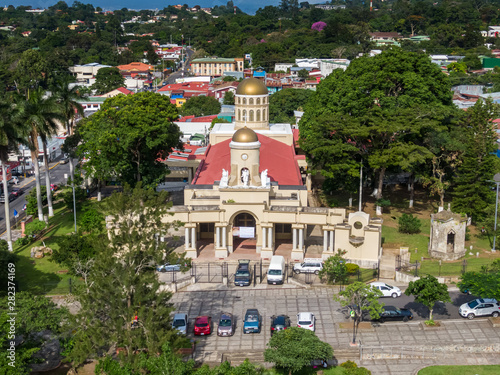Beautiful aerial view of the church and park of Escazu photo
