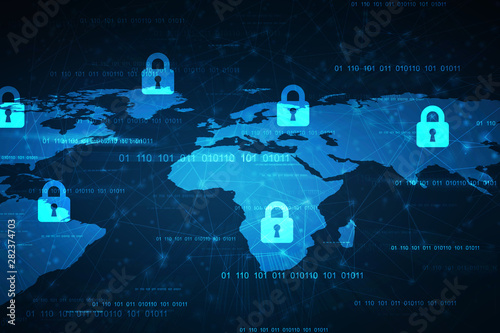 Cuadro en lienzo 2d illustration Safety concept: Closed Padlock on digital background