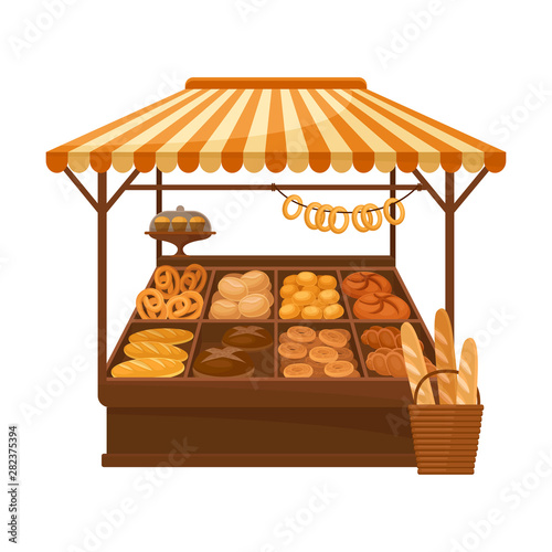 Market pavilion for the sale of bakery products. Vector illustration on white background.