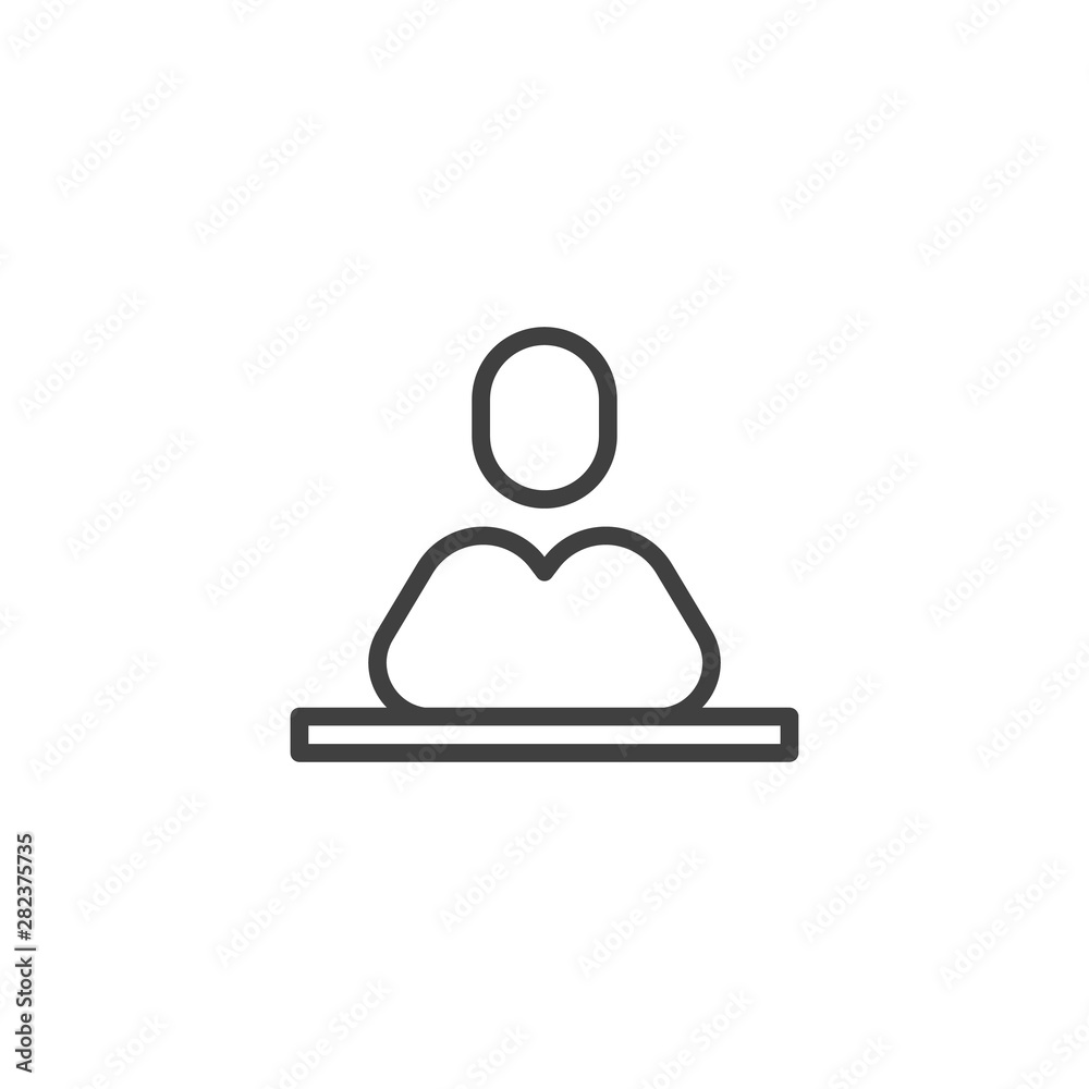 Pupil at the desk line icon. linear style sign for mobile concept and web design. Student sitting at the table outline vector icon. Symbol, logo illustration. Vector graphics Pupil at the desk line icon. linear style sign for mobile concept and web design. Student sitting at the table outline vector icon. Symbol, logo illustration. Vector graphics