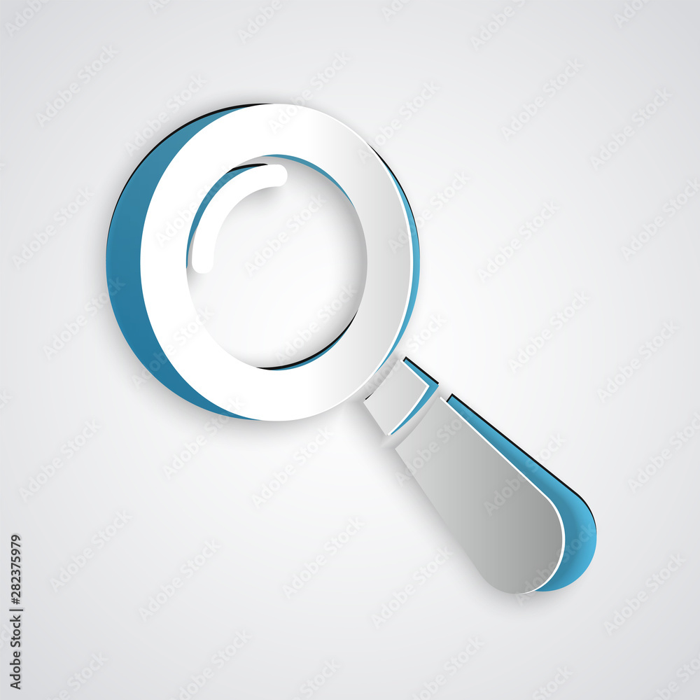 Paper cut Magnifying glass icon isolated on grey background. Search ...