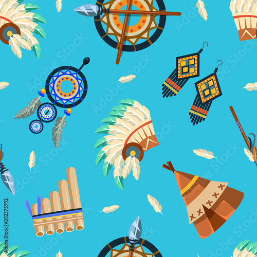 Φωτογραφία American Indians Seamless Pattern, Tribal, Aztec Design Element Can Be Used for