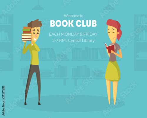Welcome to Book Club Banner Template with Space for Text, Design Element Can Be Used for Invitation, Card, Flyer, Promo, Poster Vector Illustration