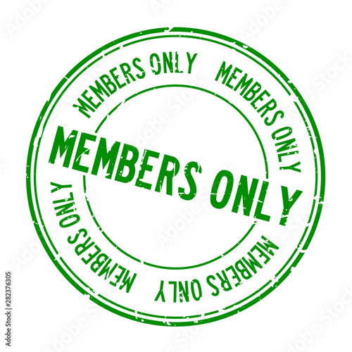 Grunge green members only word round rubber seal stamp on white background