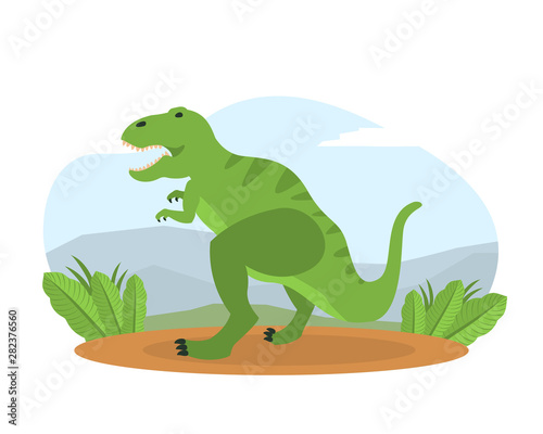 Tyrannosaurus on Mountain Landscape, Prehistoric Animal on Nature Vector Illustration