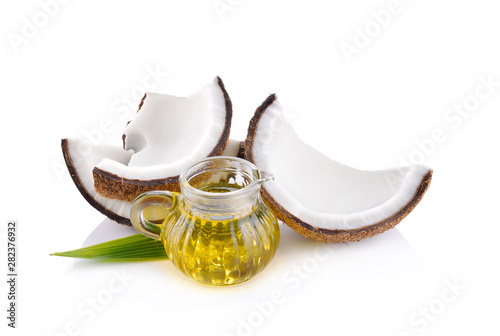 Coconut and coconut oil isolated on a white background