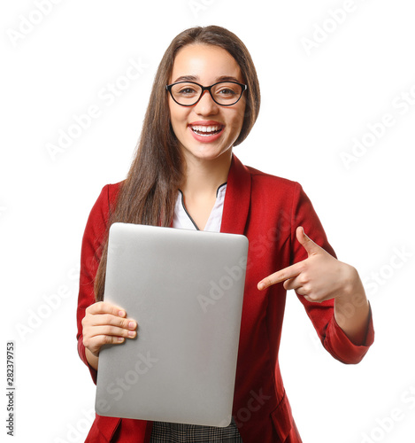 Young female programmer wit...