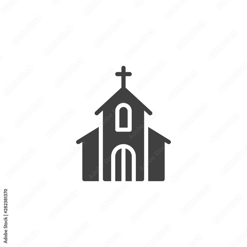 Church with holy cross vector icon. filled flat sign for mobile concept and web design. Church building glyph icon. Symbol, logo illustration. Vector graphics Church with holy cross vector icon. filled flat sign for mobile concept and web design. Church building glyph icon. Symbol, logo illustration. Vector graphics