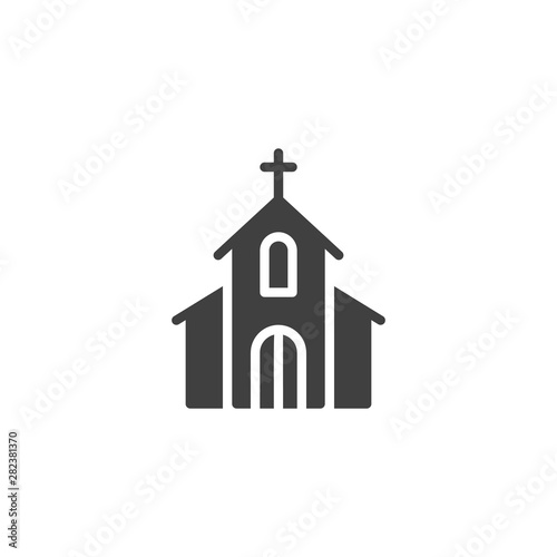 Church with holy cross vector icon. filled flat sign for mobile concept and web design. Church building glyph icon. Symbol, logo illustration. Vector graphics
