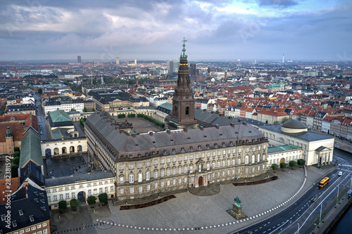 Aerial view of Christiansborg Palace located in Copenhagen, Denmark photo