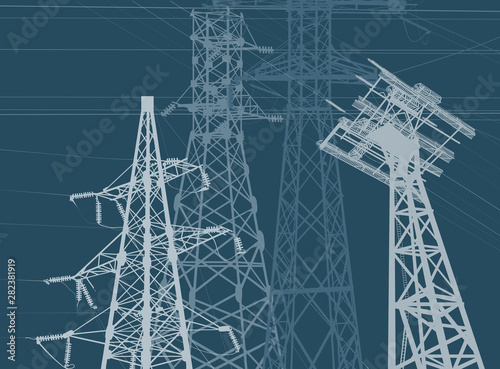 electric towers group on cyan background
