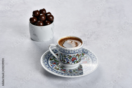 Freshly roasted and cooked turkish coffee, with delicious chocolate