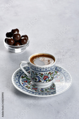 Freshly roasted and cooked turkish coffee, with delicious chocolate
