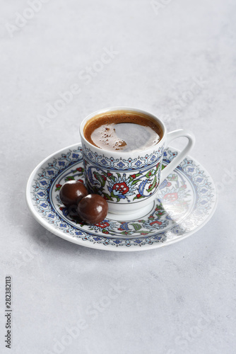 Freshly roasted and cooked turkish coffee, with delicious chocolate
