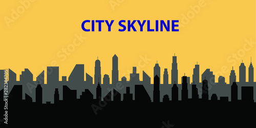 Modern City Skyline. Different buildings  skyscrapers  office center silhouette. Vector flat cartoon panorama. Architecture urban landscape