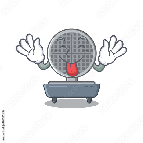 Tongue out waffle iron above the table mascot