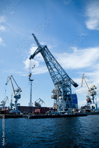 cargo cranes for unloading ships in the port