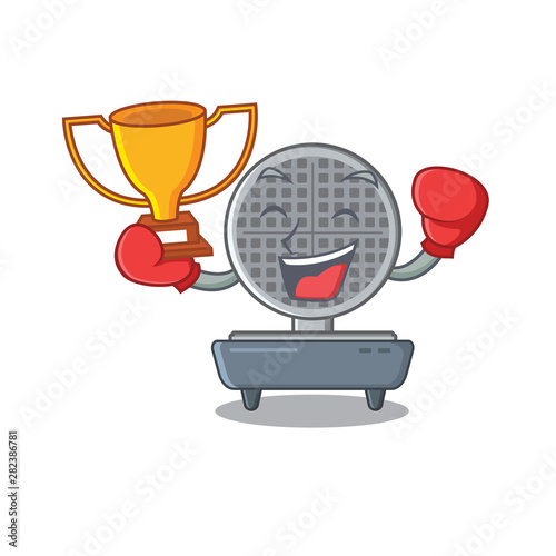 Boxing winner waffle iron above the table mascot