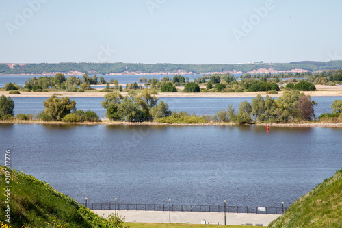 beautiful summer landscape. view of the wide river with Islands from the high Bank