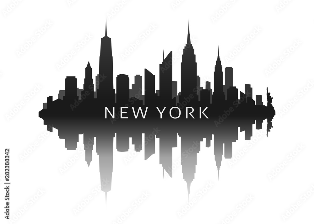 Naklejka premium new york city skyline silhouette with reflection