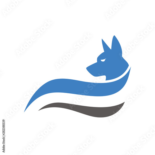 Dog,wolf,fox and swoosh logo flat illustration.