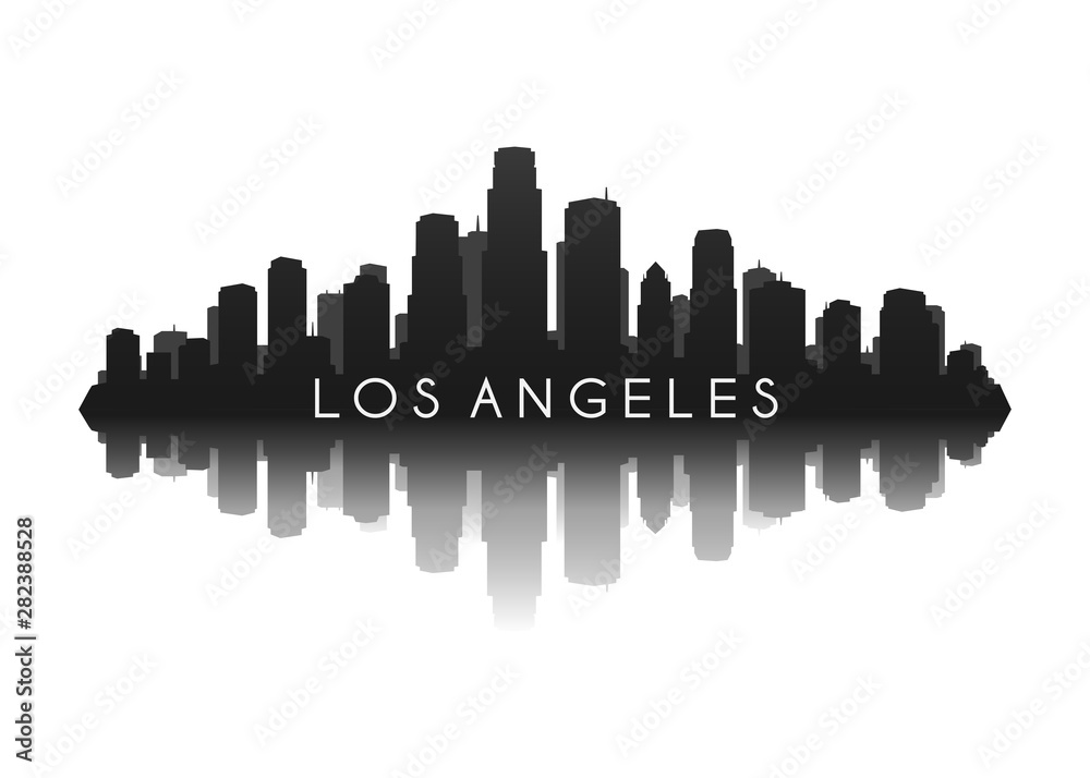 los angeles city skyline silhouette with reflection