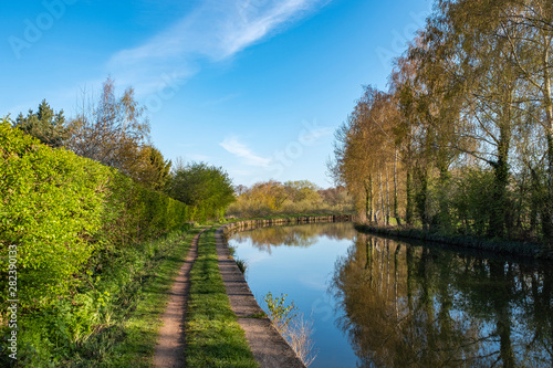 Early morning view of Trent and Mersey canal in Cheshire UK