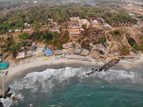 Photography Aerial photo of the Vagator beach in Goa, Vasco (India)