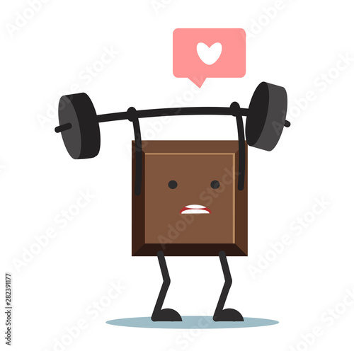 Cute cartoon of chocolate block lifting weights