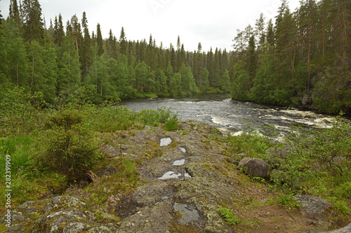 River Oulankajoki (Ruka) on rainy day