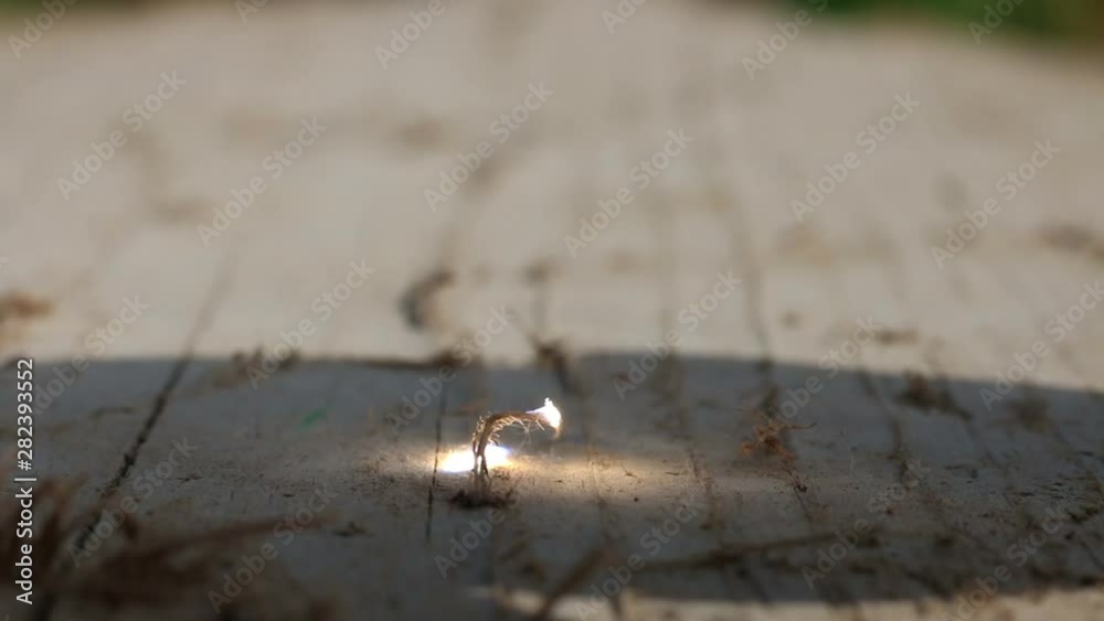 Closeup Of Burning Wood With Magnifying Glass. Closeup Of Burning Wood With Magnifying Glass.