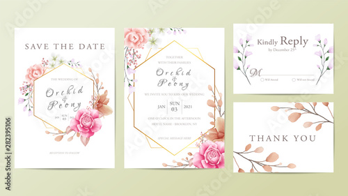 Elegant botanical wedding invitation card template set