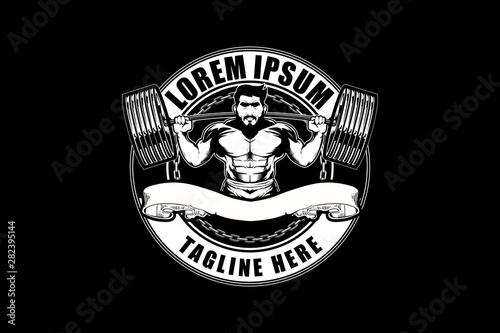 weightlifting man with barbell vector logo template