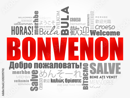 Bonvenon (Welcome in Esperanto) word cloud in different languages photo