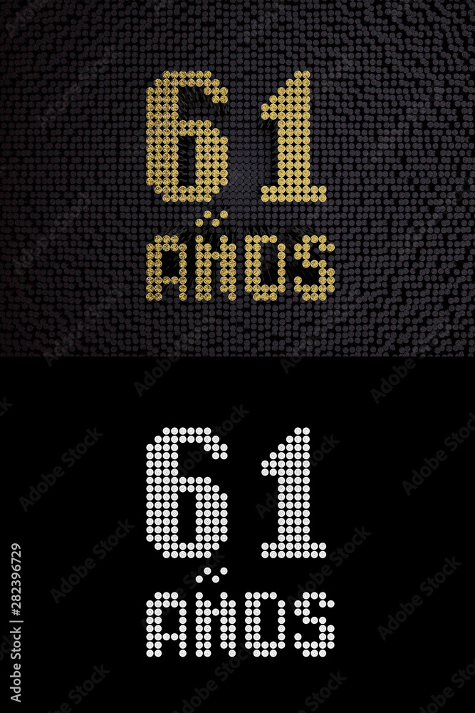 Inscription in Spanish. Golden number 61 years Inscription in Spanish. Golden number 61 years