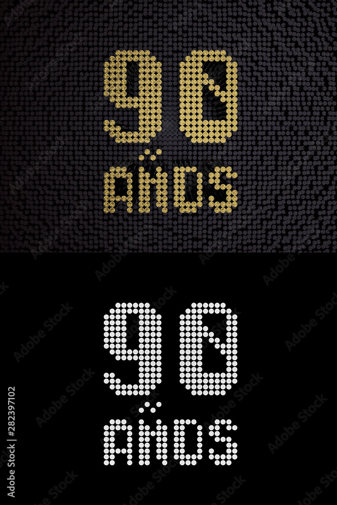 Inscription in Spanish. Golden number 90 years