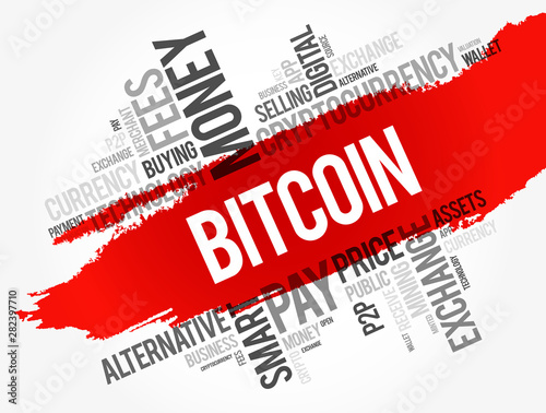 Bitcoin word cloud collage, business concept background