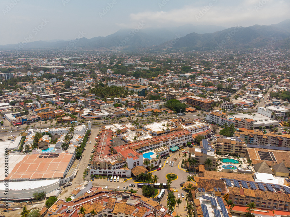 Aerial photos of the beautiful town of Puerto Vallarta in Mexico, the town is on the Pacific coast in the state known as Jalisco