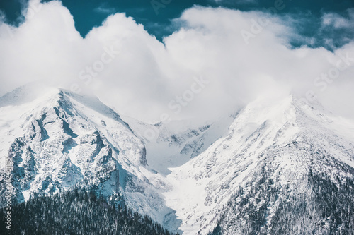 Two snow-covered tops of Tatra mountains near Zakopane