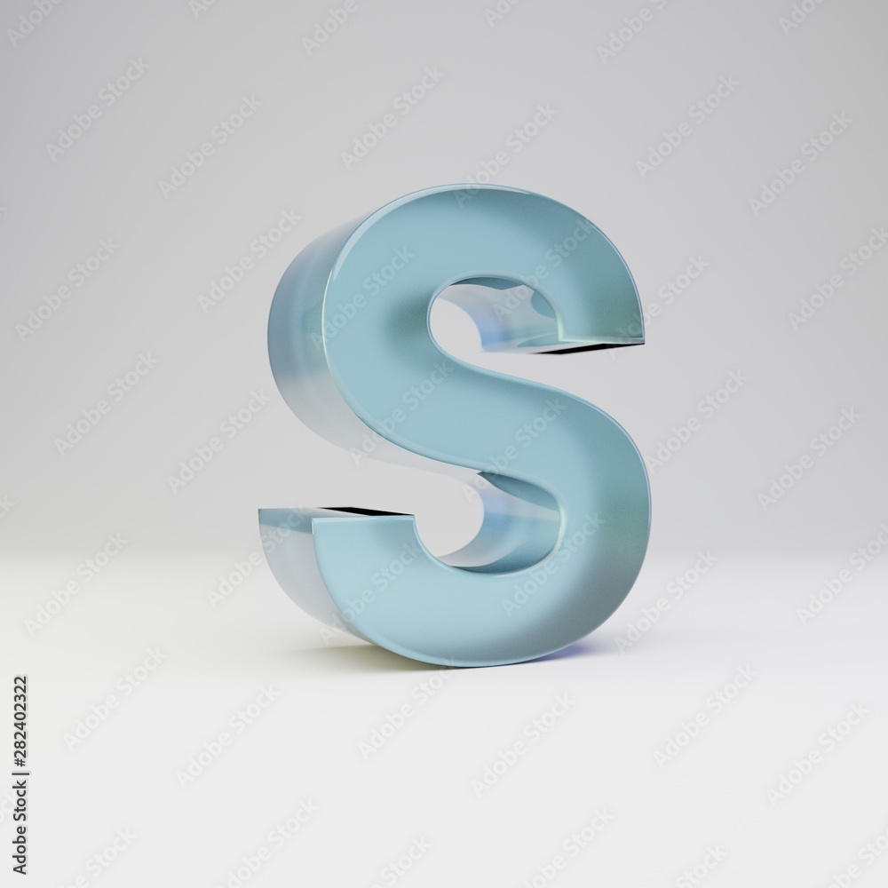 Ice 3d letter S uppercase. Transparent ice font with glossy reflections and shadow isolated on white background. Ice 3d letter S uppercase. Transparent ice font with glossy reflections and shadow isolated on white background.