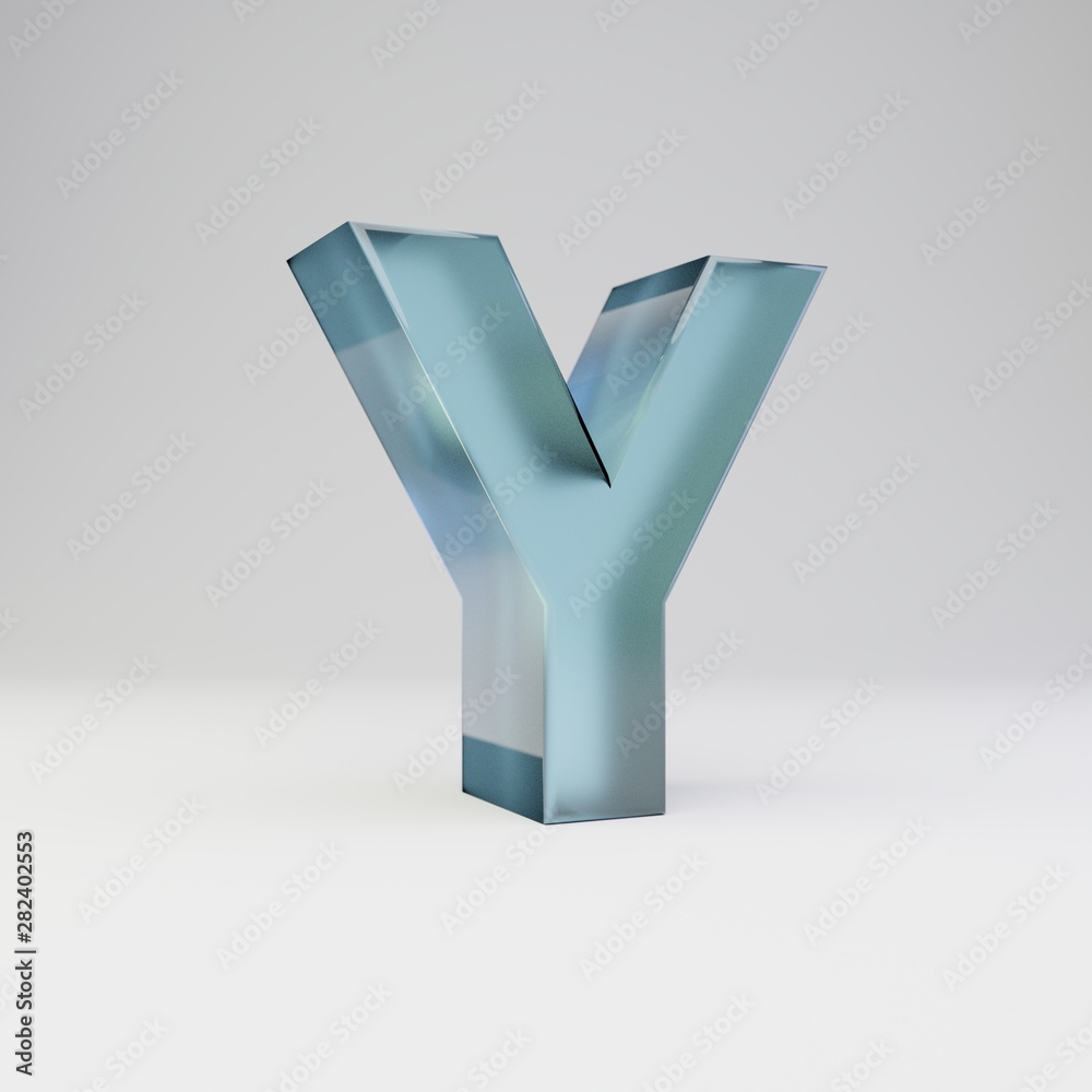 Ice 3d letter Y uppercase. Transparent ice font with glossy reflections and shadow isolated on white background. Ice 3d letter Y uppercase. Transparent ice font with glossy reflections and shadow isolated on white background.