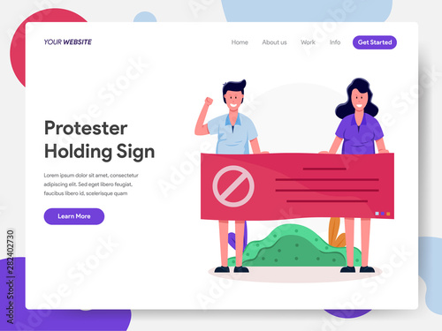 Landing page template of Protester Holding Sign Illustration Concept. Modern design concept of web page design for website and mobile website.Vector illustration EPS 10