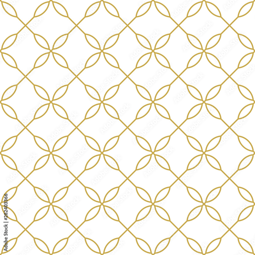 Fototapeta premium Elegant linear diagonal grid ornament. Seamless vector pattern in gold color
